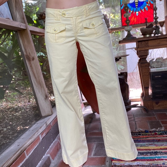 Nori vintage light yellow wide leg low rise cotton pants. Size 5 - Picture 9 of 10